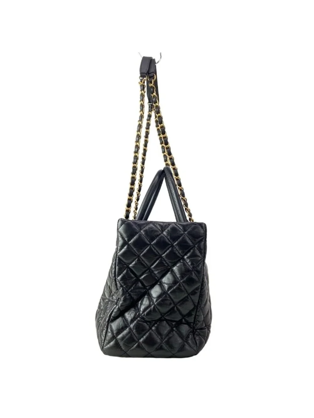 Chanel Shoulder Bag Quilted Black Matte Togo Chain 2-Way